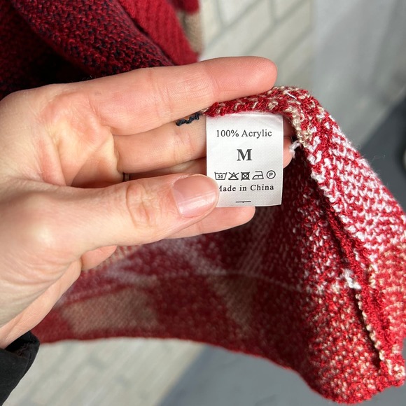 Red Blue Aztec Knit Long Cardigan Sweater with Pockets - Picture 3 of 5